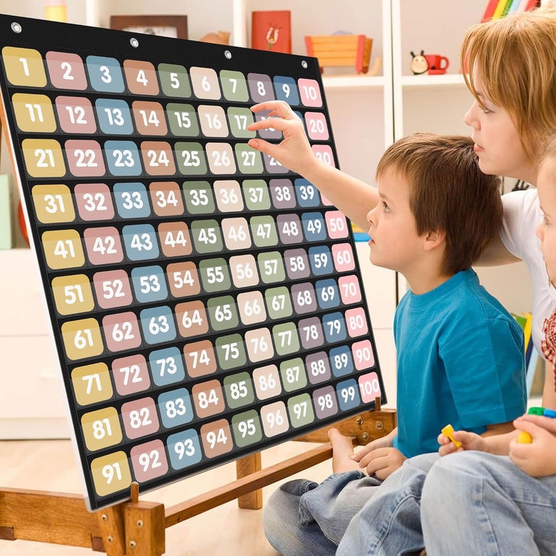 Yoink Boho Number Pockets Chart 1-100 with 120 Double-Sided Number Cards, Wall Mountable Hundred Chart for Kids Classroom Teachers Home Counting and Organizer, Black - Image 5